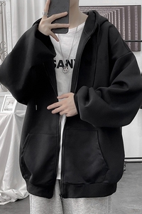 秋冬新款情侣纯色开衫夹克宽松连帽卫衣男 W11-P35 控58图片