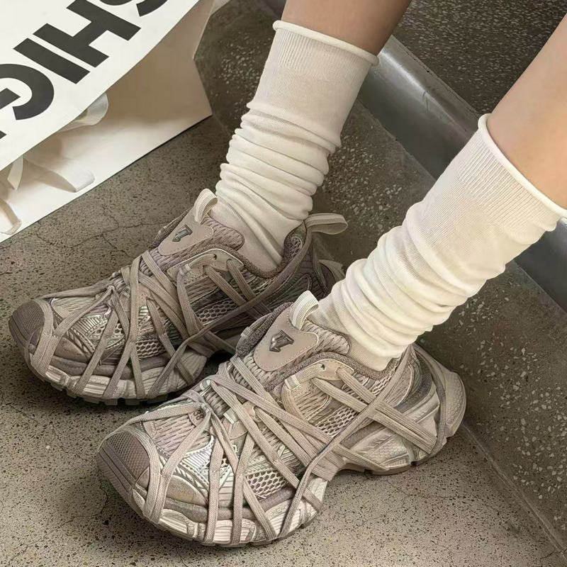 诗歌兰蜘蛛网老爹鞋女2025秋季新款真皮百搭时尚复古厚底运动鞋