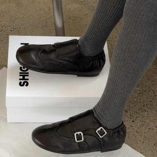 诗歌兰真皮厚底乐福鞋女2025春季新款英伦风平底小皮鞋一脚蹬单鞋