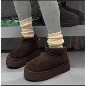 诗歌兰雪地靴女2025冬季 外穿复古加绒保暖棉鞋 新款 真皮百搭时尚