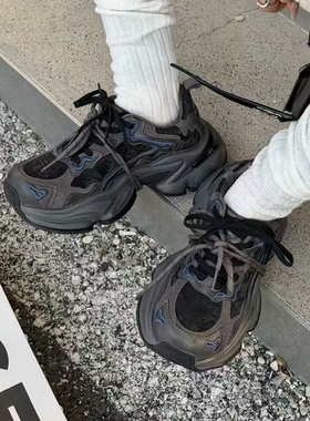 诗歌兰厚底老爹鞋女2026春季新款复古运动鞋百搭增高灰色休闲鞋超