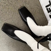 诗歌兰复古风方头平底单鞋 真皮一脚蹬百搭平底女鞋 女2026春季 新款