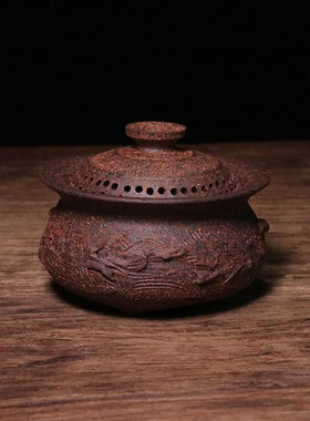 粗瓷泥料纯手工素色无釉山海系类三足手抓盖碗多孔盖碗陶瓷茶具