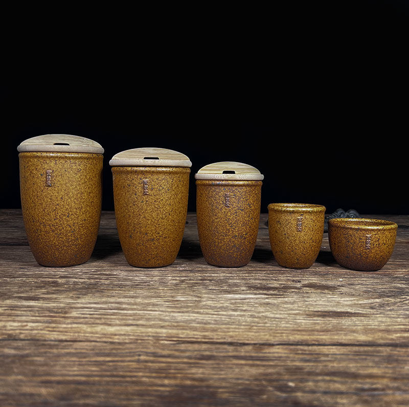 粗瓷水缸杯水瓮杯鎏金釉深胎体小水缸喝茶喝水复古泡茶杯主人杯