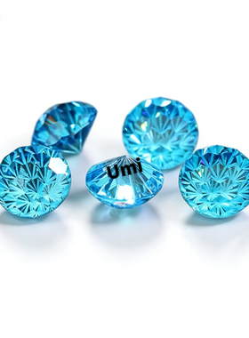 海蓝锆烟花切圆形裸石 高碳钻主钻 美甲耳钉镶嵌蓝色合成 CZ 钻