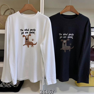特价福利不退换 One26167卡通小狗宽松中长款加绒打底衫T恤女