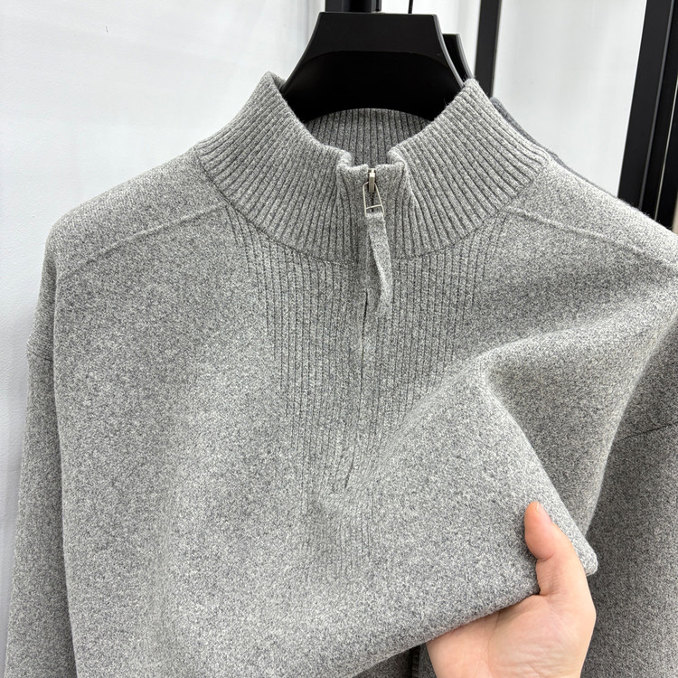 半高拉链宽松型冬季商务风套头针织衫/毛衣