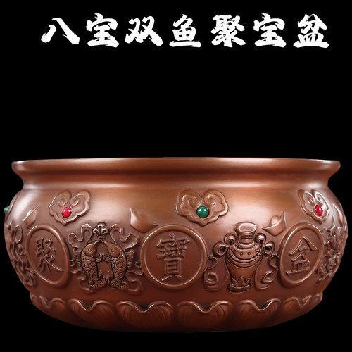 实心紫铜聚宝盆摆件存钱罐米缸客厅玄关办公桌乔迁开业家居装饰品