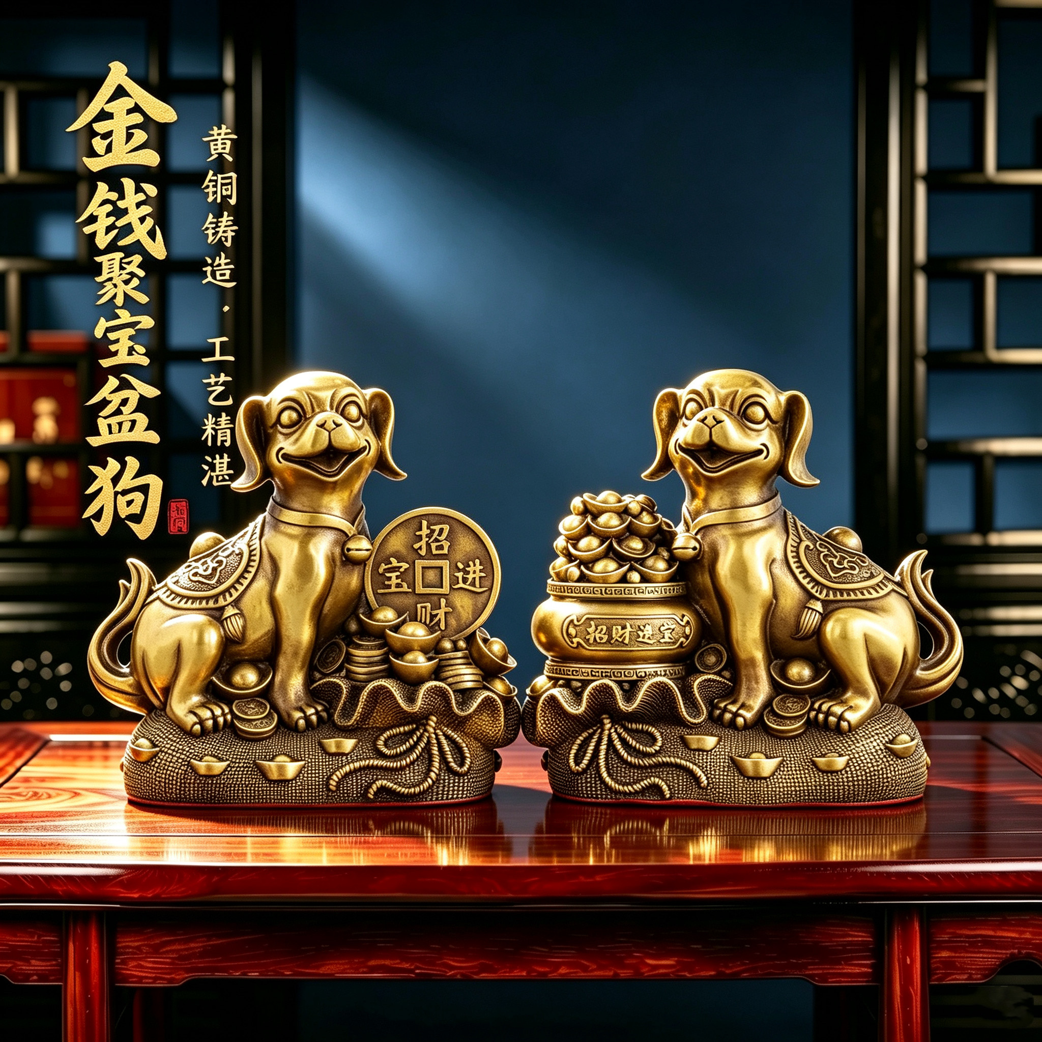 纯黄铜狗摆件铜聚宝盆狗生肖狗钱袋狗家用办公室装饰吉祥金钱狗