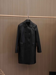 100%绵羊皮双排扣中长款皮衣外套女高级感气质百搭显瘦真皮大衣