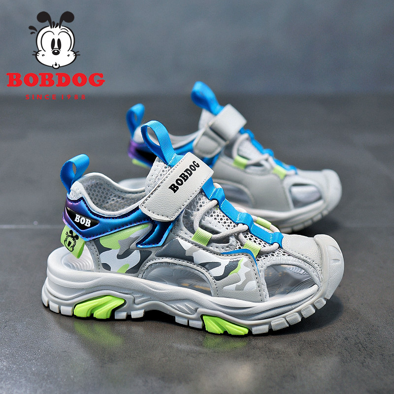 巴布豆童鞋男童凉鞋夏季新款包头防滑软底儿童旋转纽扣男孩沙滩鞋