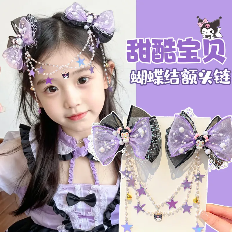 儿童公主发饰蝴蝶结发夹女童艾莎额连眉心坠卡通额头链头饰