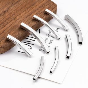 钛钢弯管通孔方管饰品diy项链手链配件皮绳方形弯管手工材料配饰