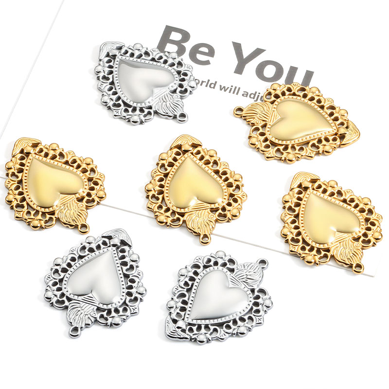 抛光钛钢爱心吊坠DIY饰品配件