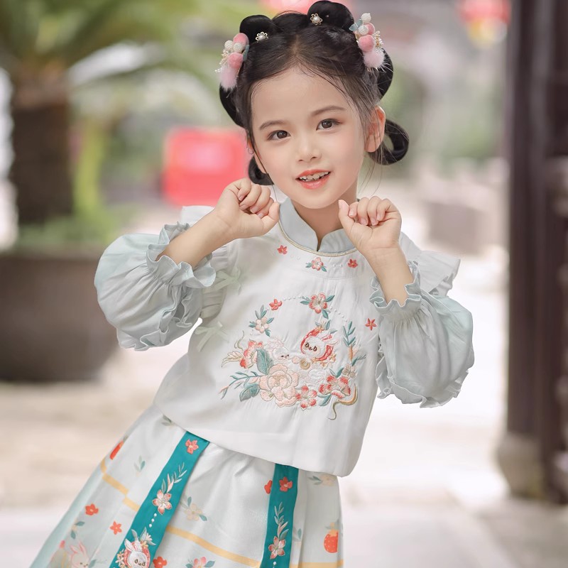 汉服女童春秋款套装中国风儿童改良马面裙唐装可爱小女孩超仙日常