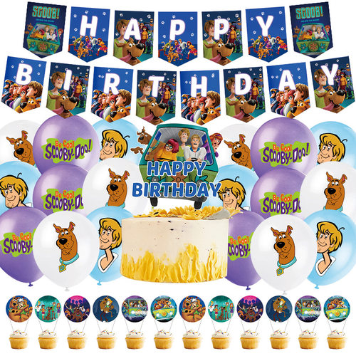 动画史酷比狗Scooby doo儿童生日派对套装拉旗蛋糕插旗气球装饰 - 封面