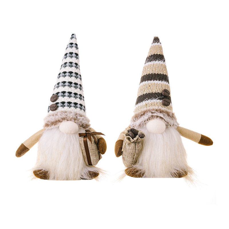 新款卡其色居家装饰品带灯咖啡侏儒无脸娃娃摆件发光地精鲁道夫公