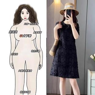 法式赫本风连衣裙女 夏季A字短款休闲纯色洋装 大码减龄黑色连衣
