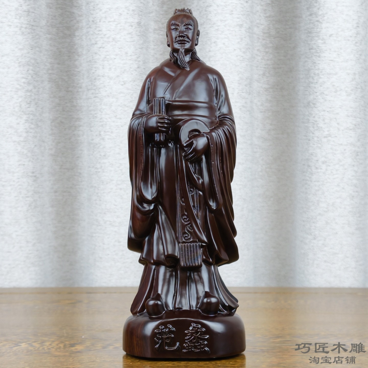 实木雕刻范蠡神像黑檀文财神爷站像商圣客厅装饰品开业桌面摆件