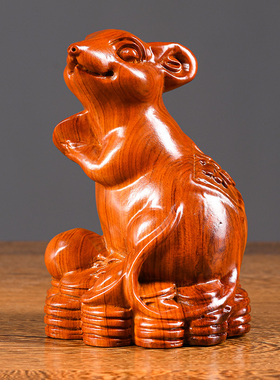 花梨木老鼠摆件十二生肖客厅