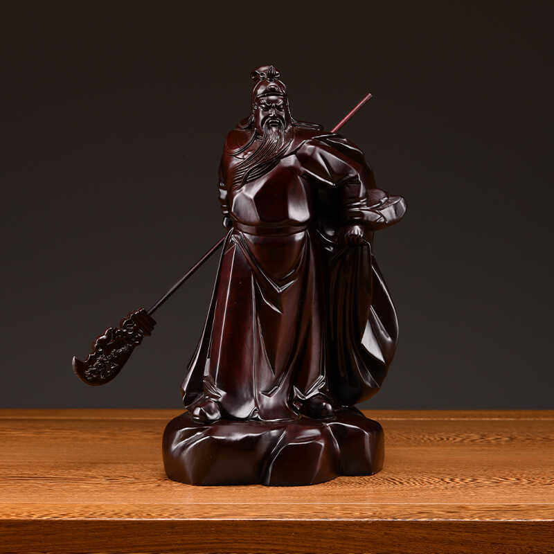 黑檀木雕披风关公摆件实木质武财神关公像供奉佛像红木头关羽神像