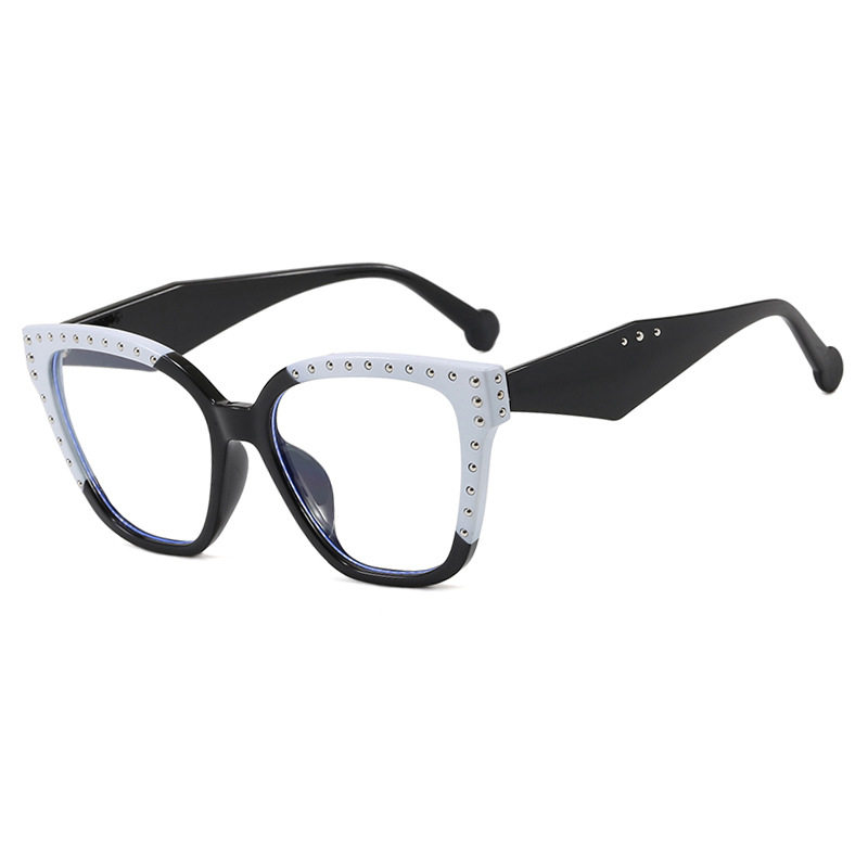 时尚猫眼拼色铆钉平光镜防蓝光2026新款眼镜架凹造型街拍眼镜框潮