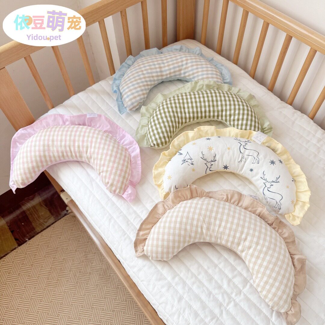 纯棉狗狗枕头清新格纹花边抱枕狗窝陪睡猫咪护颈椎下巴垫宠物枕头