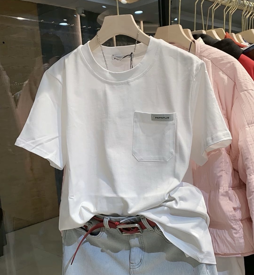 欧洲站2026春季新款拼接字母贴布兜短袖t恤女时尚洋气百搭上衣潮,女装/女士精品,T恤,淘宝优惠券,粉丝福利购,淘宝优惠卷