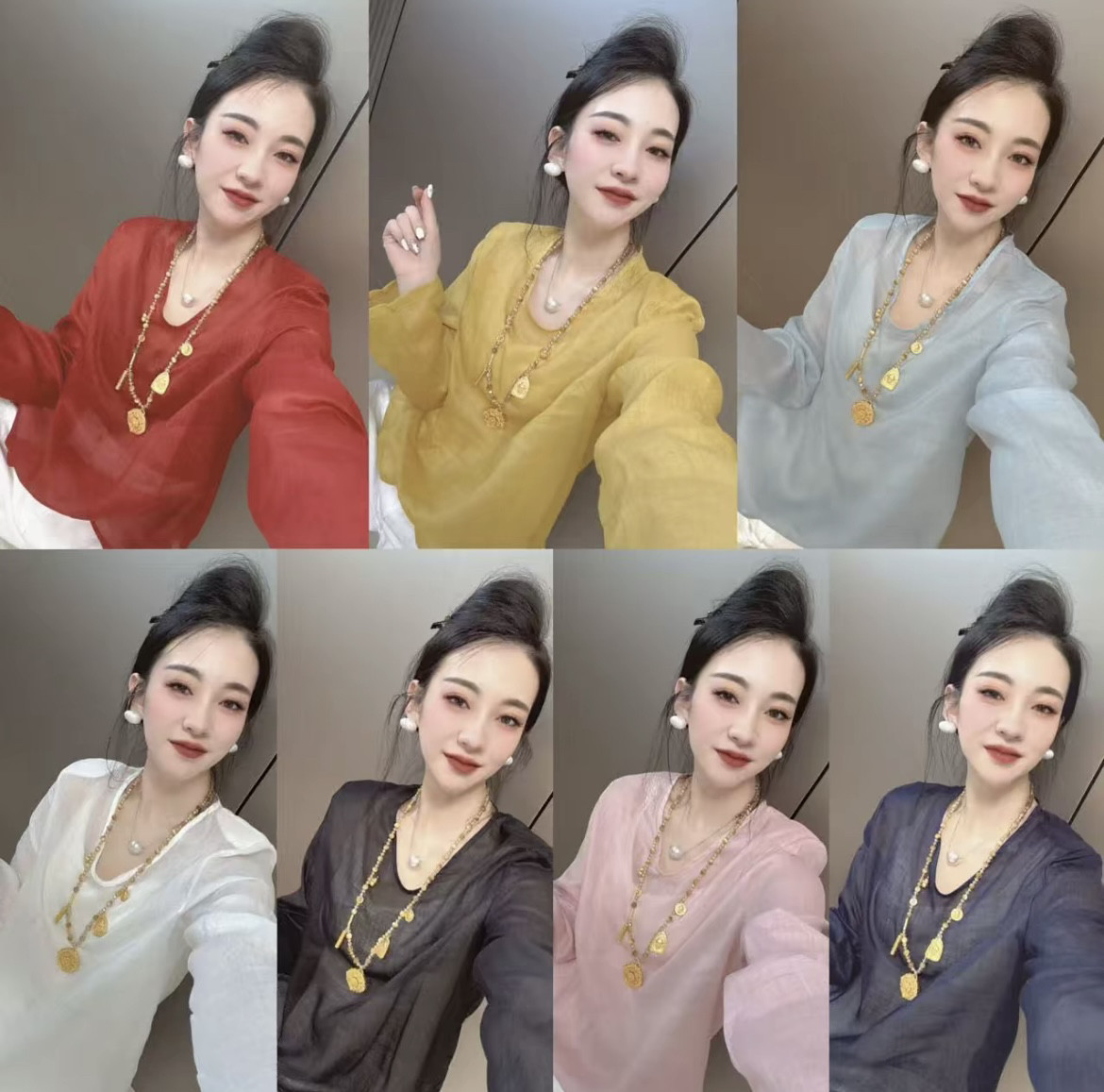 欧洲站2025夏季新款拼接垫肩糖果色长袖t恤女时尚洋气百搭上衣潮