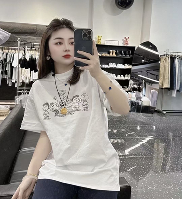 欧洲站2025春季新款卡通图案印花短袖t恤女时尚洋气百搭套头上衣