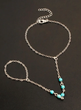 欧美饰品 时尚简约 简单松石 手工串珠手链连指手链