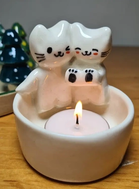 cartoon kitten  couple cle hol卡通情侣小猫烛台摆件