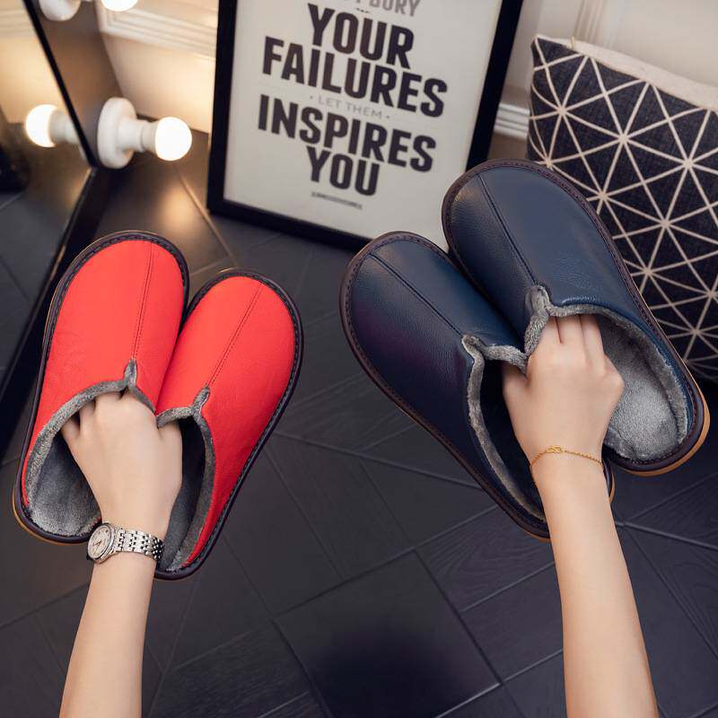 秋冬季棉拖鞋男家居家室内防水防滑加厚底情侣牛皮保暖拖鞋女冬天