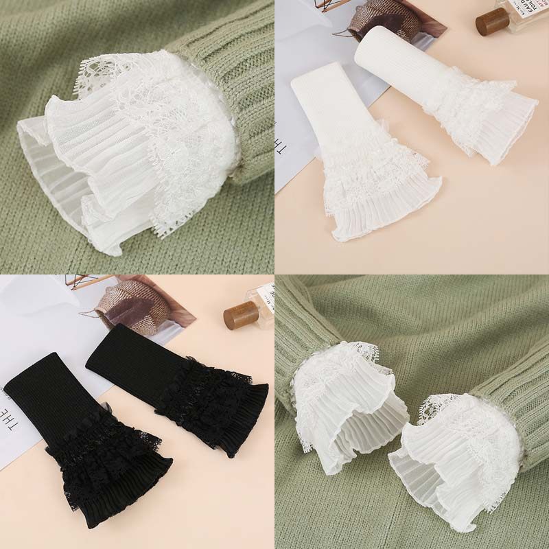 松紧假袖子短接袖白色女百搭蕾丝网纱罗纹装饰手腕毛衣卫衣假袖口