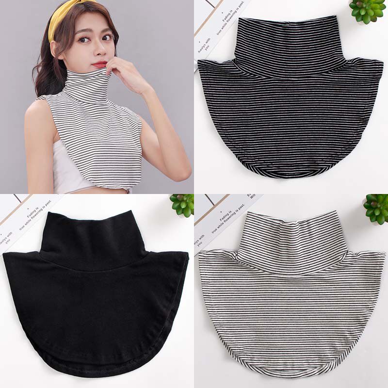 韩版脖套假领子女秋冬针织条纹保暖内搭打底高领松紧护颈椎配卫衣