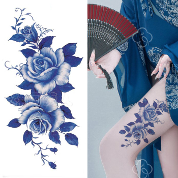 蓝色玫瑰花纹身贴纸防水女款古装影楼写真盘子女人坊身体彩绘贴画