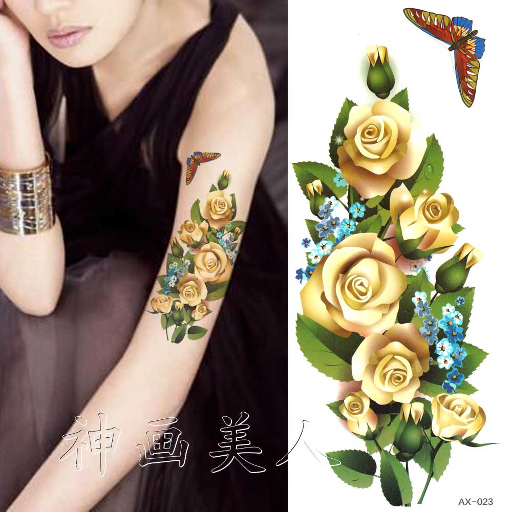 满16元包邮 玫瑰花纹身贴纸 防水持久女款刺青拍照影楼写真花臂贴