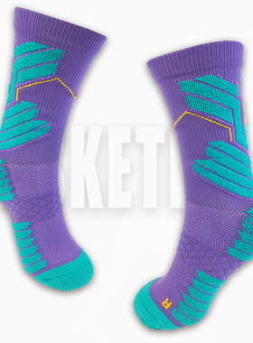 澳班专业篮球袜 运动加厚毛巾底紫色荧光绿 男中筒精英训练美式