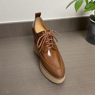 小个子高跟鞋 10cm坡跟内增高女鞋 真皮系带深口单鞋 春秋新款