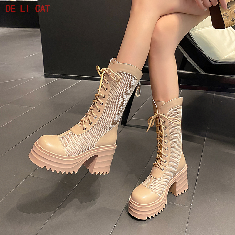 马丁靴网纱橡胶凉靴增高时装靴