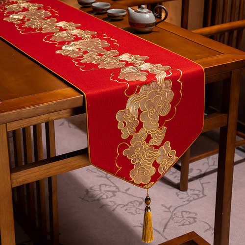 新年桌布氛围感中式茶旗茶桌垫布禅意桌旗布艺长条高端轻奢茶几布
