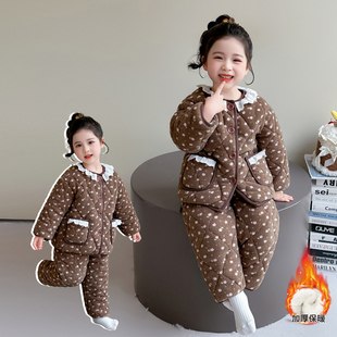 棉衣法兰绒冬装 儿童三层夹棉保暖2025新款 家居服 冬季 女童睡衣套装
