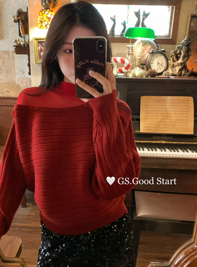 GS.GOOD START-拼接撩疯了冬季气质纯欲宽松蝙蝠袖针织小衫G7865