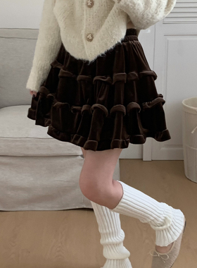 Flower & April-绒蛋糕短裙秋冬甜美高腰多层蓬蓬裙半身裙160868