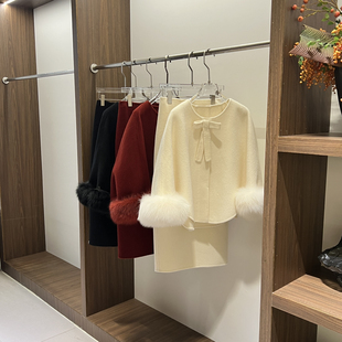 含100绵羊毛 Sofitel索菲特 口狐狸毛 配可拆卸袖 252 身裙套装