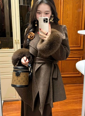 TOO家-时尚休闲设计感毛呢羊毛外套(配腰带)(含70羊毛)250919520S