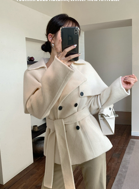 YOOMINI-呢西装2025冬羊毛外套(配腰带)（含100羊毛）ZRYY11145-D