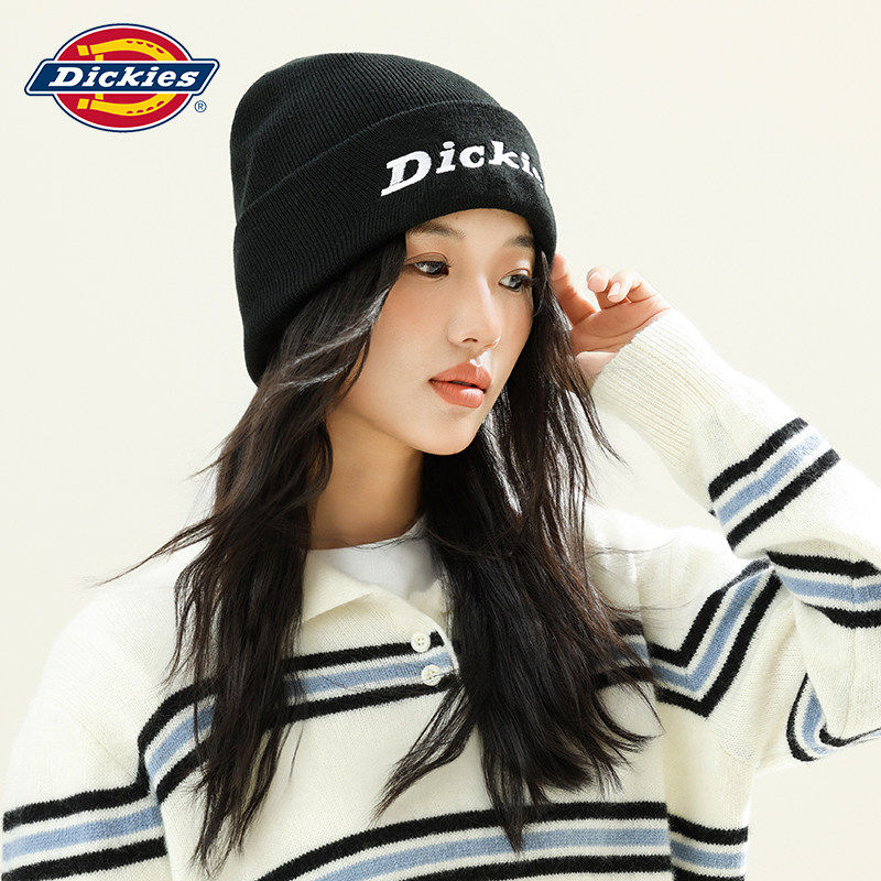 Dickies针织毛线帽女显脸小护耳男士帽子春季新款大头围防寒冷帽