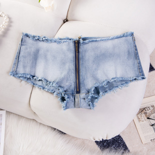 辣妹低腰超短裤拉链牛仔裤heels穿搭跳舞热裤酒吧外穿巨辣短裤潮