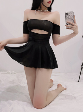 趣味热辣装前卫短裙户外任务裙透明女友裙露肩超短裙冰丝a字裙夏